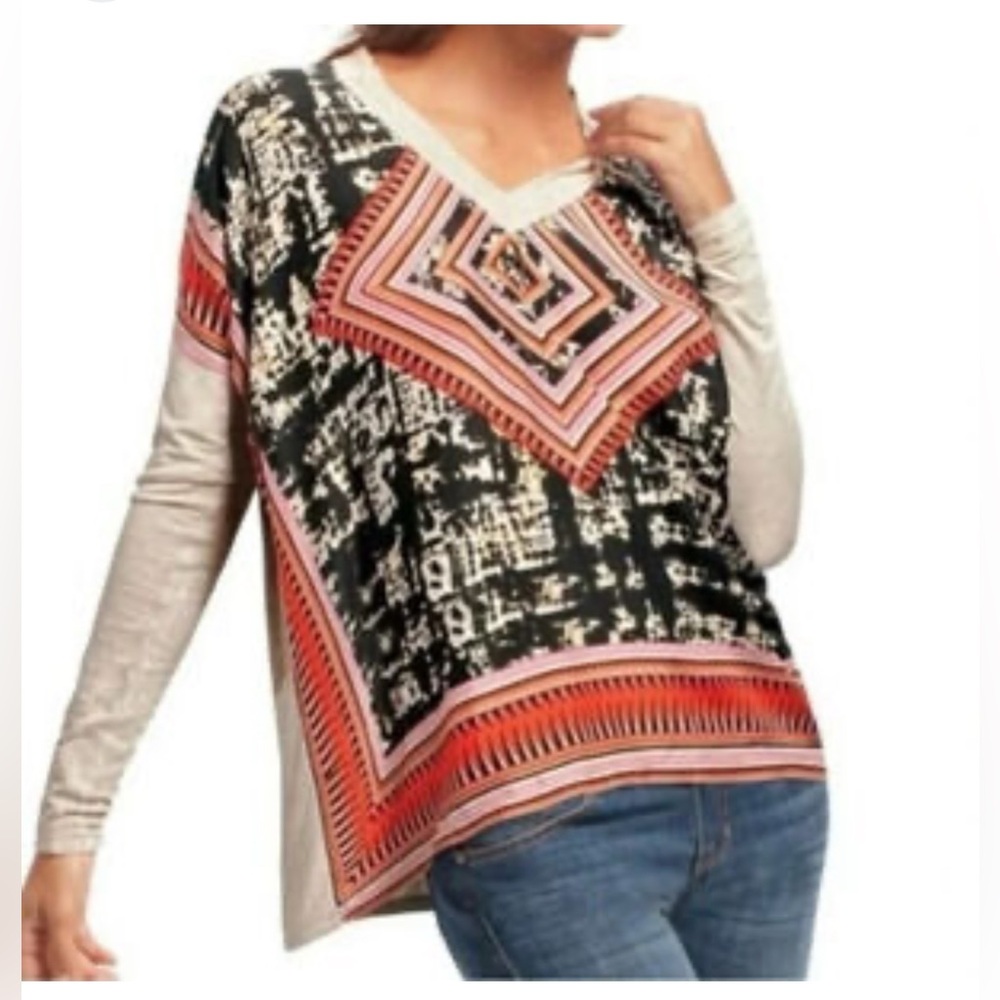 Cabi aztec print silk scarf blouse long sleeve size medium oversized